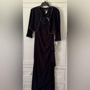 Alex Evenings Long Sleeve Navy Blue Dress